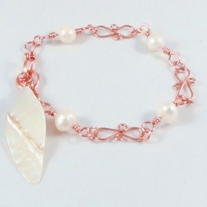 Pearl and Shell Bracelet, Copper Wire, Handmade